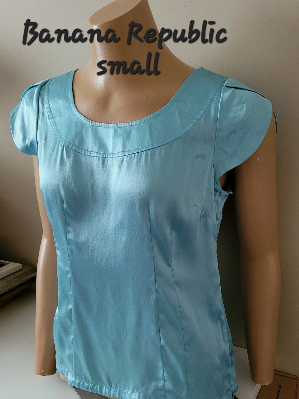 Banana Republic Sky Blue Cap-Sleeve Silk Top - Small